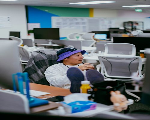 person taking a short break during a workday