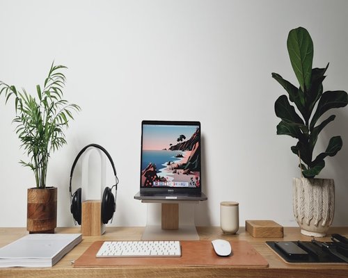 home workspace with water on the desk